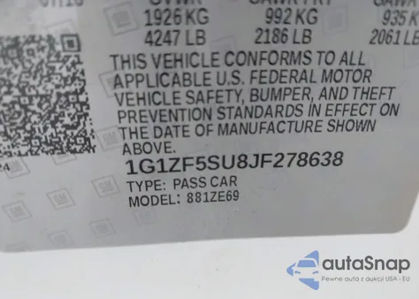 2018 Chevrolet Malibu Hybrid из США, поврежденный, VIN 1G1ZF5SU8JF278638